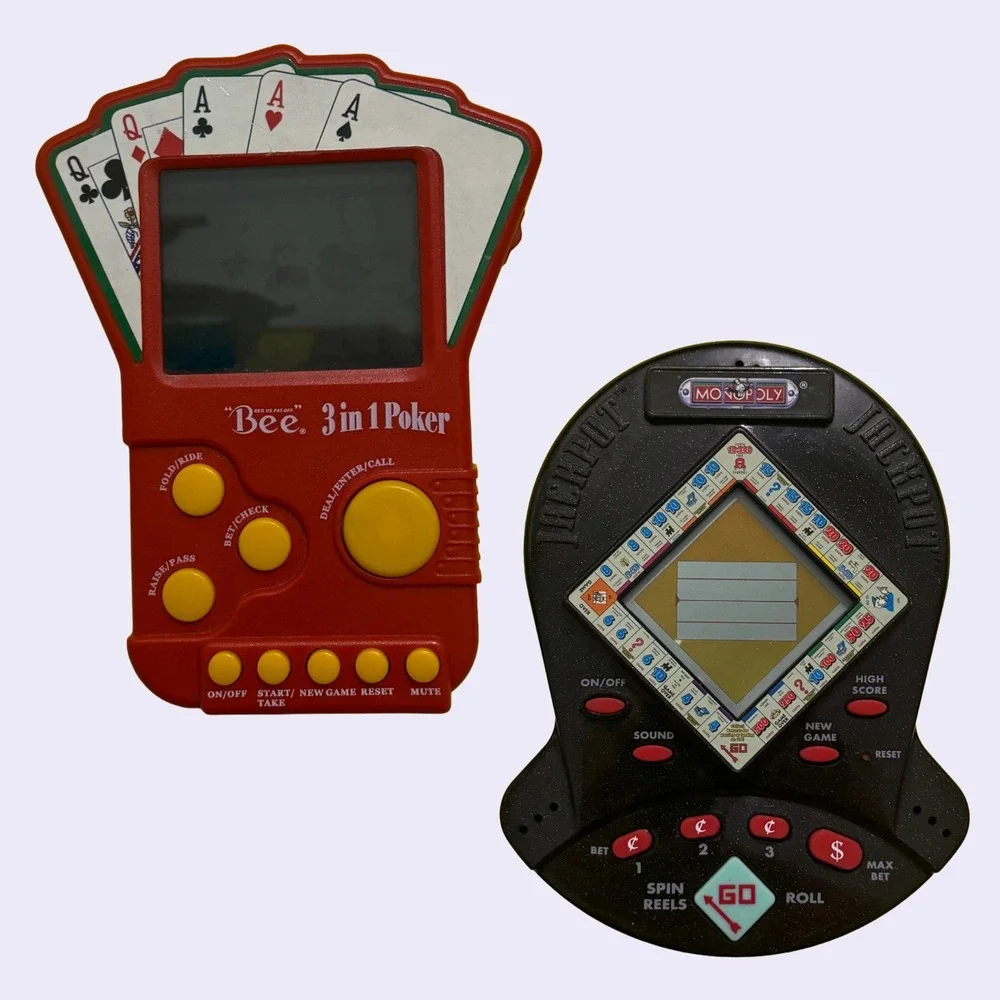Vintage Electronic Handheld Game Bundle - Monopoly Jackpot (1999) & Poker (2004)